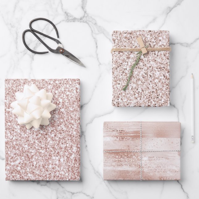 Feuille De Papier Cadeau Parties scintillant brillante rose (Recto)