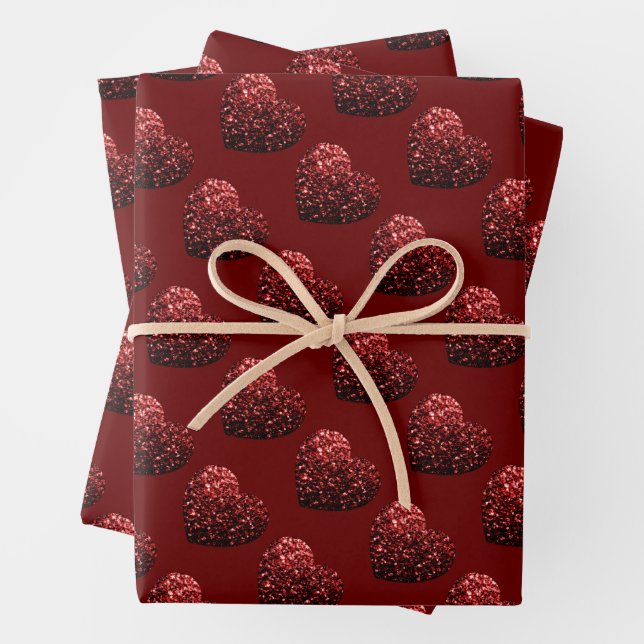 Feuille De Papier Cadeau Parties scintillant cardiaque scintille motif roug (En situation)
