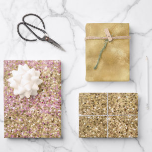 Feuille De Papier Cadeau Parties scintillant Confetti Rose or
