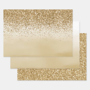 Feuille De Papier Cadeau Parties scintillant d'aquarelle Girl Gold Ombre