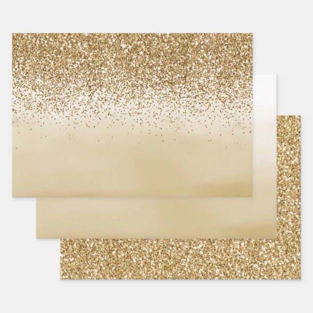 Feuille De Papier Cadeau Parties scintillant d'aquarelle Girl Gold Ombre (Lot)
