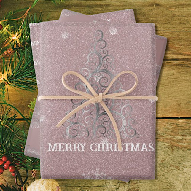 Feuille De Papier Cadeau Parties scintillant d'arbre de Noël et flocons de  (Créateur téléchargé)