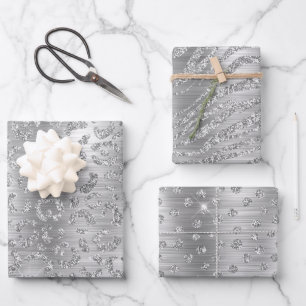 Feuille De Papier Cadeau Parties scintillant d'argent élégant Wild Big Chat