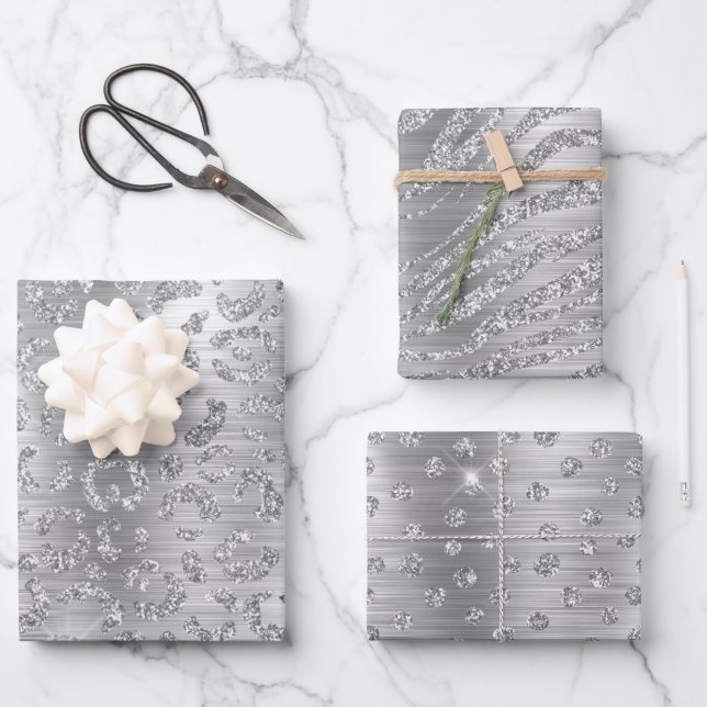 Feuille De Papier Cadeau Parties scintillant d'argent élégant Wild Big Chat (Recto)