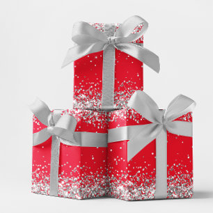 Feuille De Papier Cadeau Parties scintillant d'argent et rouge