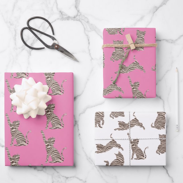 Feuille De Papier Cadeau Parties scintillant de crème Brown rayures Chat (Recto)