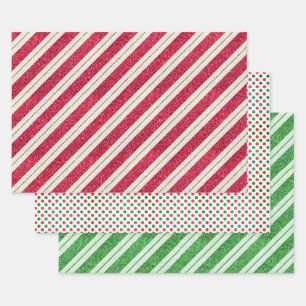 Feuille De Papier Cadeau Parties scintillant de Noël Stripes et Pois Set de