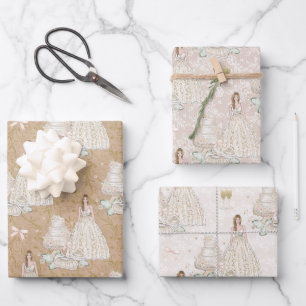 Feuille De Papier Cadeau Parties scintillant d'or de gâteau Mariage marié