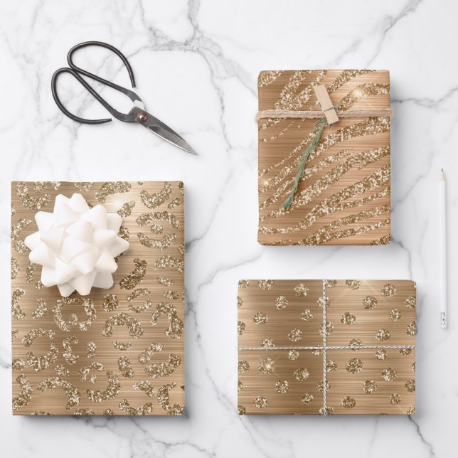 Feuille De Papier Cadeau Parties scintillant d'or élégant Wild Big Chat Mot (Recto)