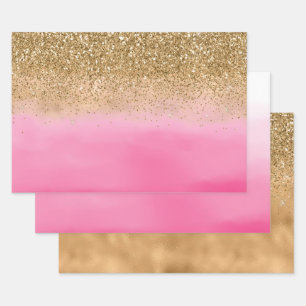 Feuille De Papier Cadeau Parties scintillant d'or Girl Pink