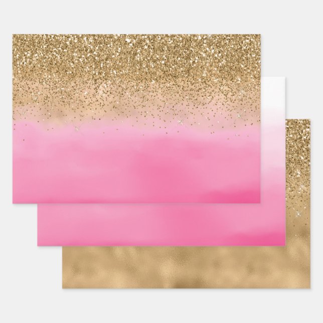 Feuille De Papier Cadeau Parties scintillant d'or Girl Pink (Lot)