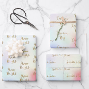 Feuille De Papier Cadeau Parties scintillant d'or rose violet Rêve brillant