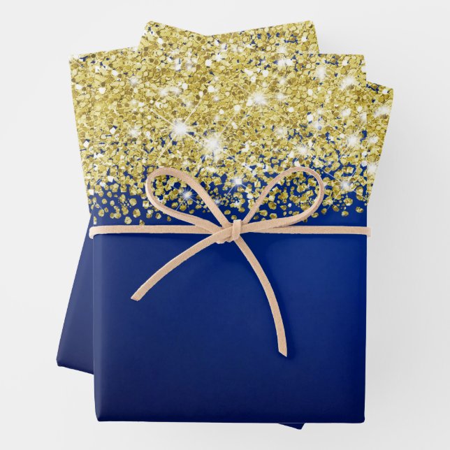 Feuille De Papier Cadeau Parties scintillant d'or Sparkly Royal Navy Blue O (En situation)