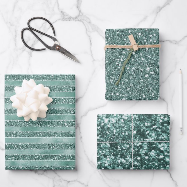 Feuille De Papier Cadeau Parties scintillant Emerald Green Glam     (Recto)