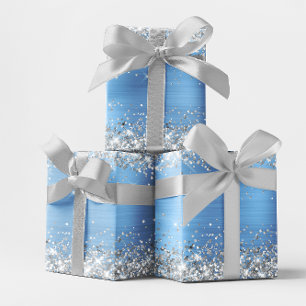 Feuille De Papier Cadeau Parties scintillant en argent et huile Ombre bleu 