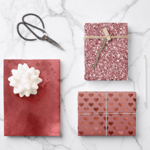 Feuille De Papier Cadeau Parties scintillant et Coeurs d'aquarelle rouge