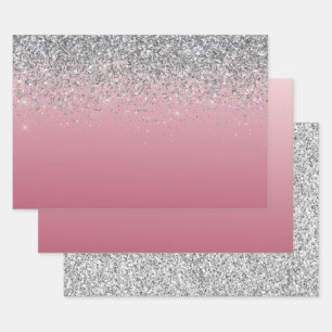 Feuille De Papier Cadeau Parties scintillant étincelante rose argent    