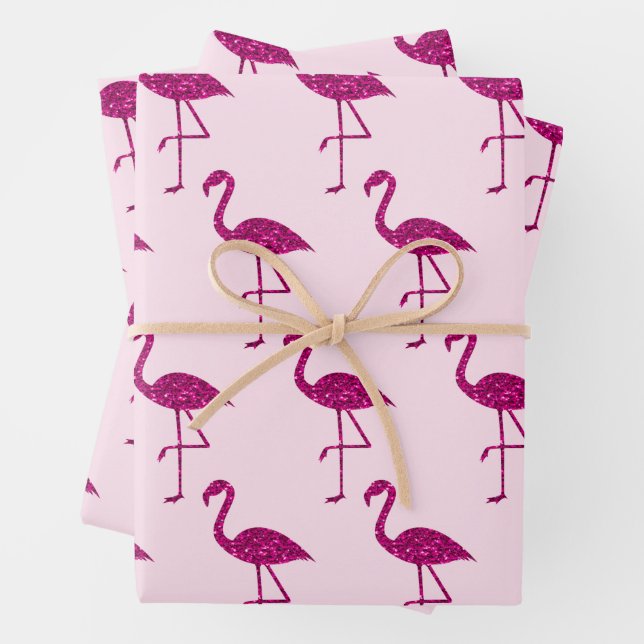 Feuille De Papier Cadeau Parties scintillant flamand rose motif (En situation)