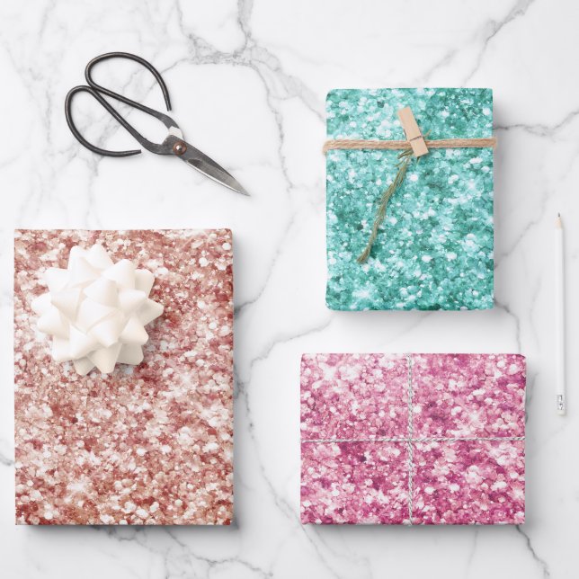 Feuille De Papier Cadeau Parties scintillant Girly Confetti (Recto)