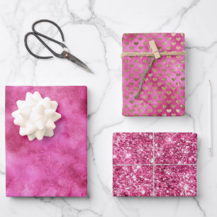Feuille De Papier Cadeau Parties scintillant Girly Pink Watercolor Gold Hea