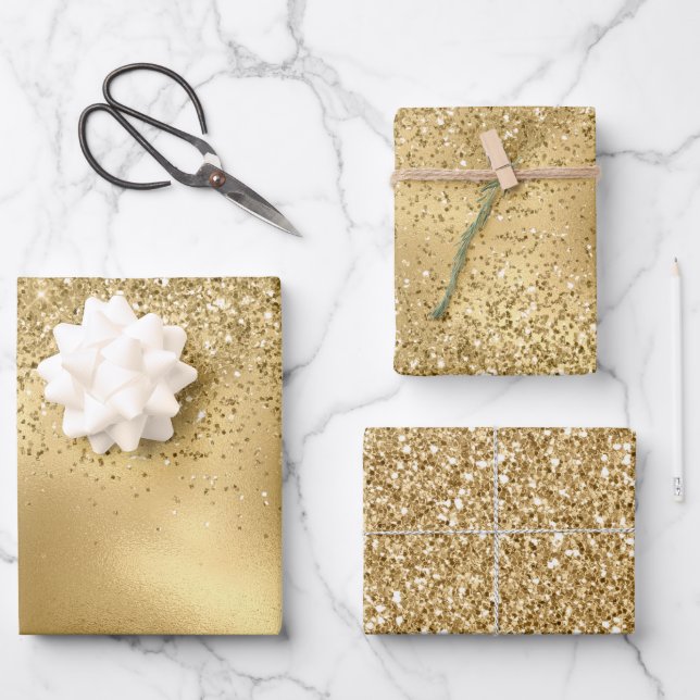 Feuille De Papier Cadeau Parties scintillant Glitzy Gold Glam      (Recto)