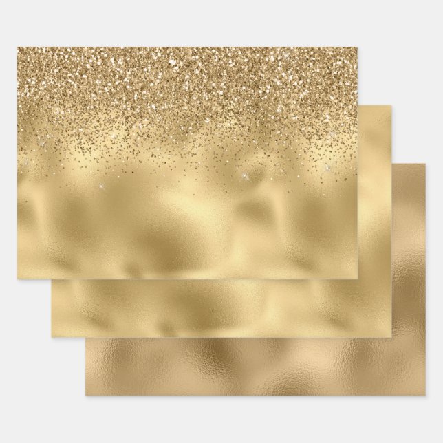 Feuille De Papier Cadeau Parties scintillant Gold Sparkle Faux (Lot)
