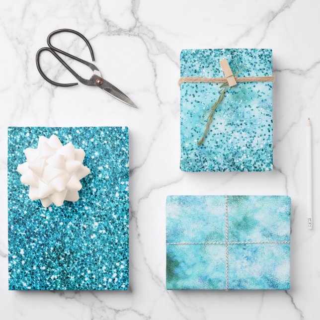 Feuille De Papier Cadeau Parties scintillant Mermaid Aqua Glitz (Recto)