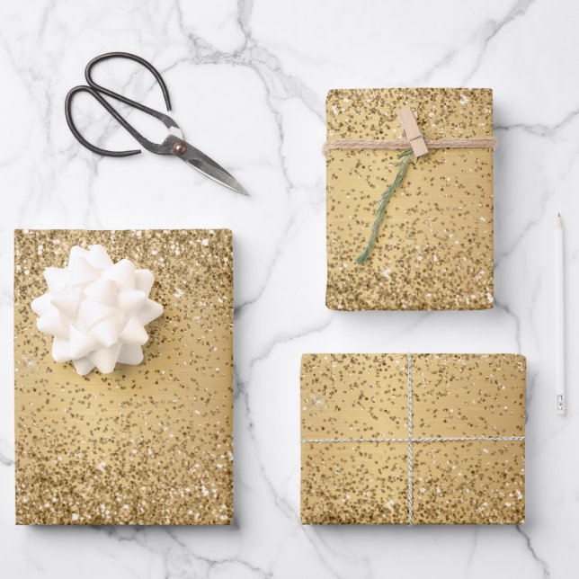 Feuille De Papier Cadeau Parties scintillant métal or Motif étincelant  (Recto)