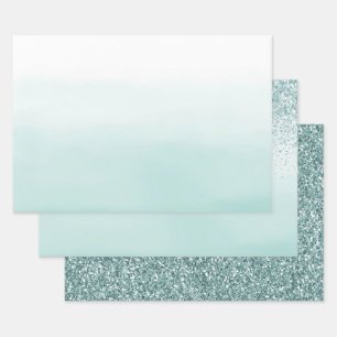 Feuille De Papier Cadeau Parties scintillant Mint Ombre