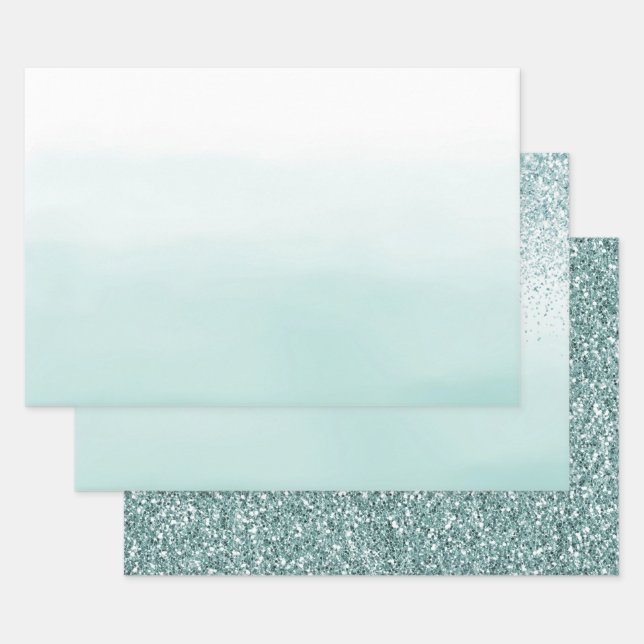Feuille De Papier Cadeau Parties scintillant Mint Ombre (Lot)