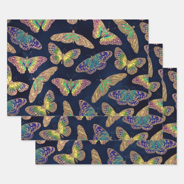 Feuille De Papier Cadeau Parties scintillant Motif d'aquarelle marine (Lot)