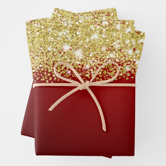 Feuille De Papier Cadeau Parties scintillant or brillant Royal Dark Red Omb (En situation)