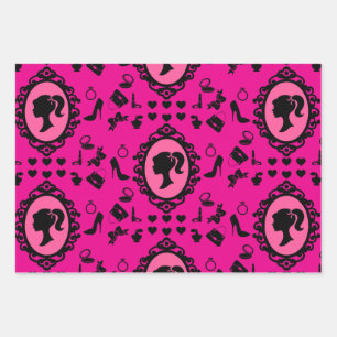 Feuille De Papier Cadeau Parties scintillant Poupée Anniversaire rose Glam 