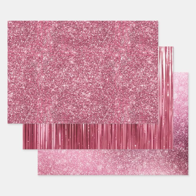 Feuille De Papier Cadeau Parties scintillant rose Faux & Glam (Lot)