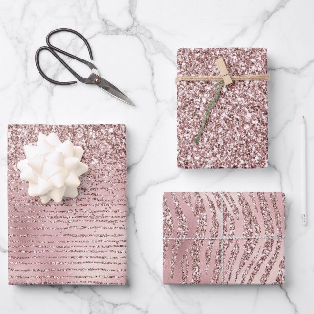 Feuille De Papier Cadeau Parties scintillant rose fille  (Recto)