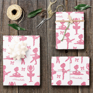 Feuille De Papier Cadeau Parties scintillant rose fille Ballerina Motif fêt