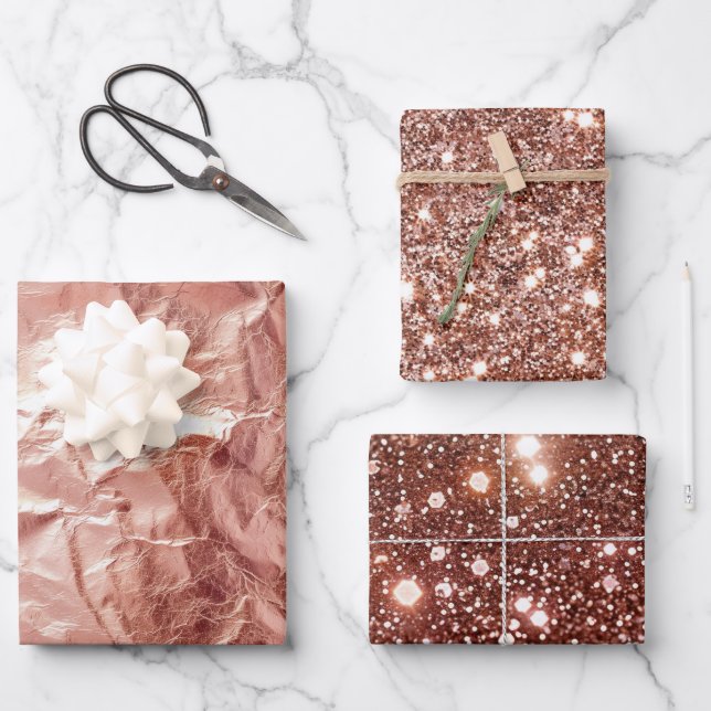Feuille De Papier Cadeau Parties scintillant rose Gold Glam (Recto)