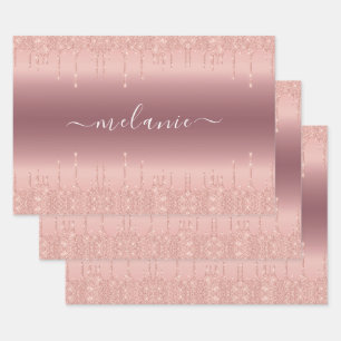 Feuille De Papier Cadeau Parties scintillant rose Gold Votre nom Envelopper