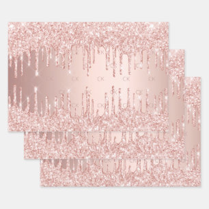 Feuille De Papier Cadeau parties scintillant rose or gouttes rose étincelan