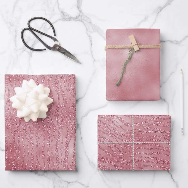 Feuille De Papier Cadeau Parties scintillant rose rose Zebra Animal (Recto)