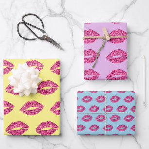 Feuille De Papier Cadeau Parties scintillant roses lèvres