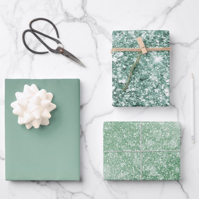 Feuille De Papier Cadeau Parties scintillant verte Ombre Glitzy (Recto)