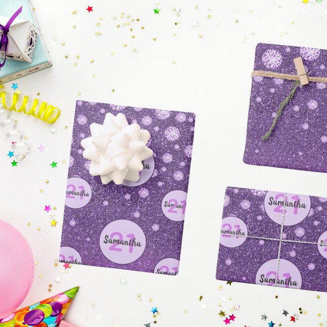 Feuille De Papier Cadeau Parties scintillant violet d'anniversaire monogram (Créateur téléchargé)