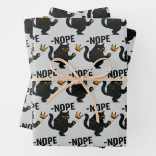 Feuille De Papier Cadeau Pas De Rois En Amérique Chat Noir Drôle Kicking Cr