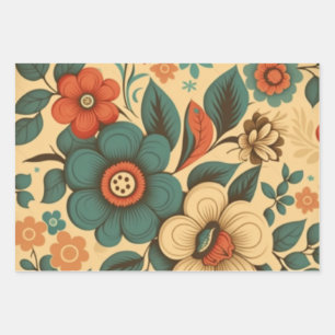 Feuille De Papier Cadeau Pastel à fleurs vintage design rétro