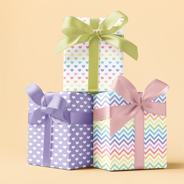 Feuille De Papier Cadeau Pastel arc-en-ciel jeu de 3 violet (Pastel rainbow spring violet set of 3 wrapping paper sheets)