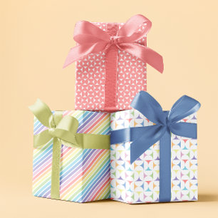 Feuille De Papier Cadeau Pastel arc-en-ciel jeu rose de 3