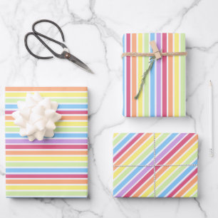 Feuille De Papier Cadeau Pastel Arc-en-Ciel mince bandes