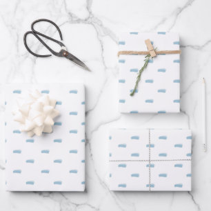 Feuille De Papier Cadeau Pastel Azure Minimaliste Tirets sur Fond Blanc