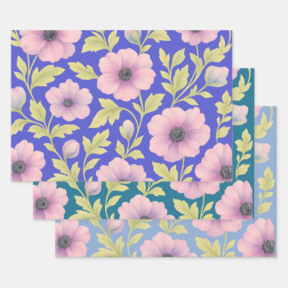 Feuille De Papier Cadeau Pastel Botanical Wrapping Paper Set of 3